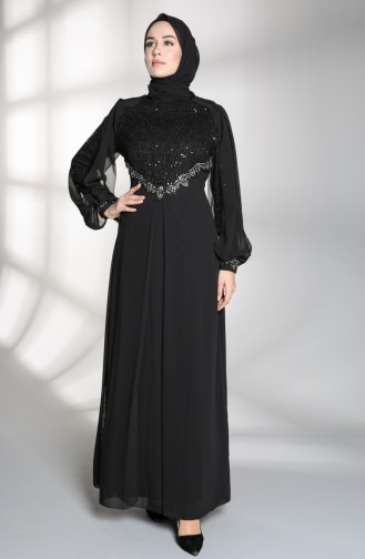 Sequin Detailed Evening Dress 52764-03 Black 52764-03