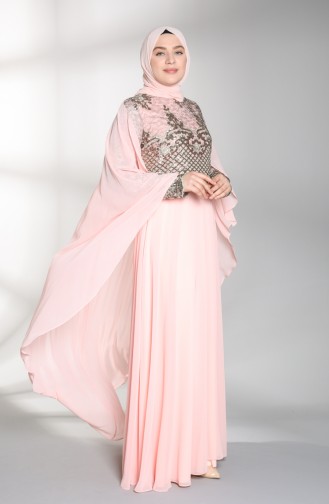 Plus Size Sequined Chiffon Evening Dress 4509-01 Salmon 4509-01