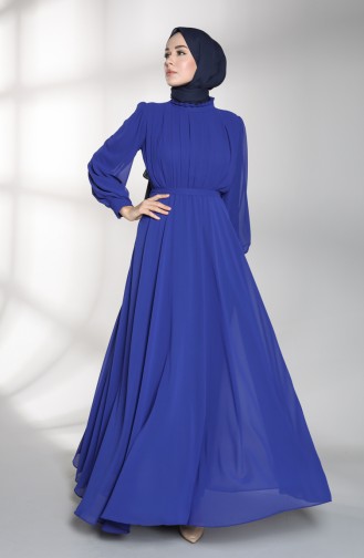 Elastic waist Evening Dress 4826-02 Saxe Blue 4826-02