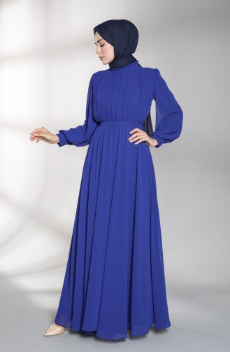 Elastic waist Evening Dress 4826-02 Saxe Blue 4826-02