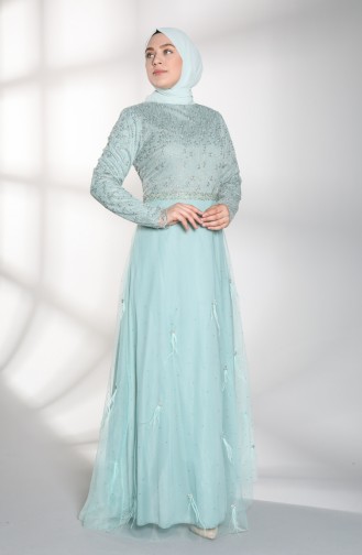Plus Size Feathered Evening Dress 8015-01 Sea Green 8015-01