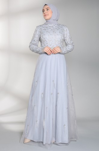 Grau Hijab-Abendkleider 8015-02