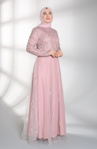 Plus Size Feathered Evening Dress 8015-03 Dry Rose 8015-03