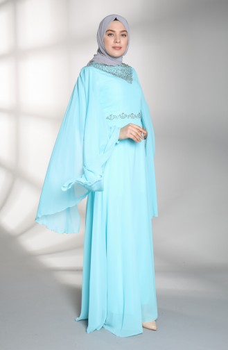 Mint Blue Hijab Evening Dress 1555-02