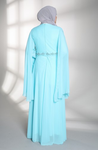 Plus Size Stone Printed Evening Dress 1555-02 Mint Blue 1555-02