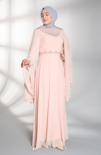 Lachsrosa Hijab-Abendkleider 1555-03