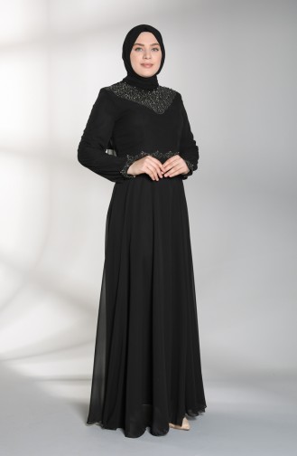 Plus Size Stone Printed Evening Dress 1555-04 Black 1555-04