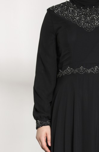 Plus Size Stone Printed Evening Dress 1555-04 Black 1555-04