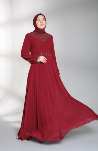 Weinrot Hijab-Abendkleider 1555-05