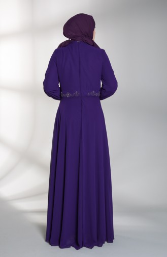 Plus Size Stone Printed Evening Dress 1555-06 Purple 1555-06