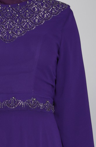 Plus Size Stone Printed Evening Dress 1555-06 Purple 1555-06