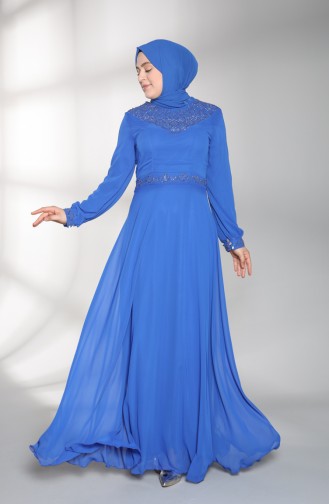 Saks-Blau Hijab-Abendkleider 1555-07