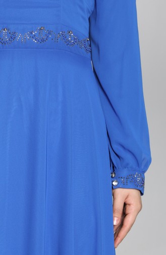 Saks-Blau Hijab-Abendkleider 1555-07