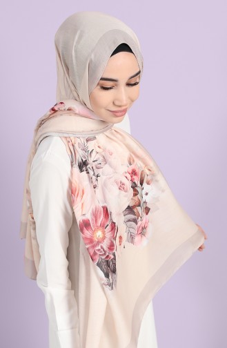 Floral Desen Şal 81006-11 Bej Kahverengi