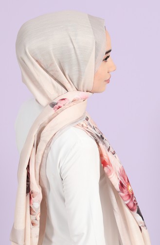 Floral Desen Şal 81006-11 Bej Kahverengi