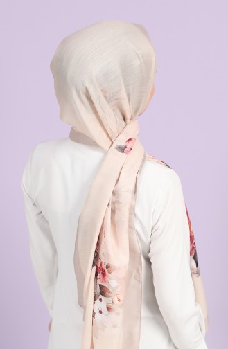 Floral Desen Şal 81006-11 Bej Kahverengi