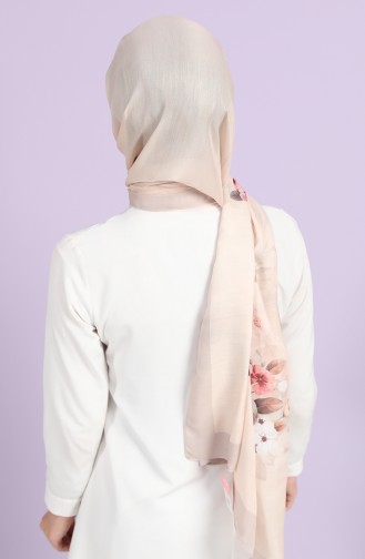 Floral Desen Şal 81006-11 Bej Kahverengi