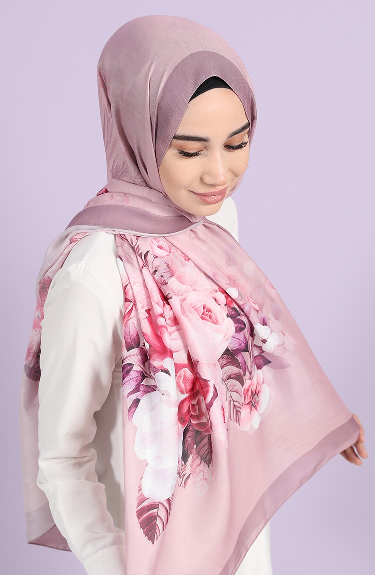 Floral Desen Şal 81006-13 Gül Kurusu Fuşya