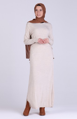 Creme Hijab Kleider 5051-07