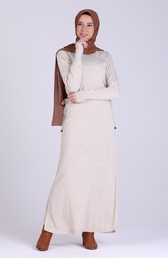 Creme Hijab Kleider 5051-07