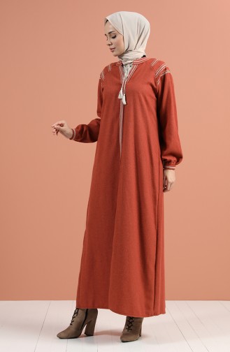 Ziegelrot Hijab Kleider 8131-02