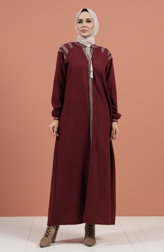 Embroidered woolen Dress 8131-03 Burgundy 8131-03