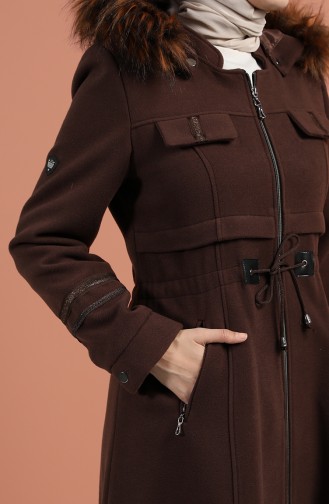 Kürklü Kaşe Uzun Kaban 1001-06 Kahverengi