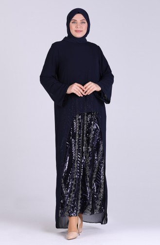 Plus Size Sequined Evening Dress 6334-01 Navy Blue 6334-01