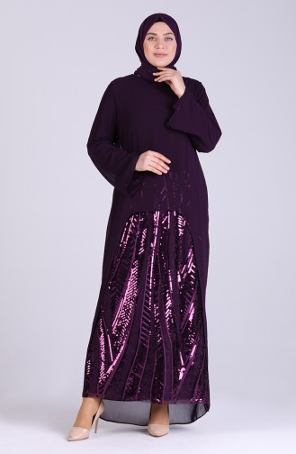 Plus Size Sequined Evening Dress 6334-02 Damson 6334-02