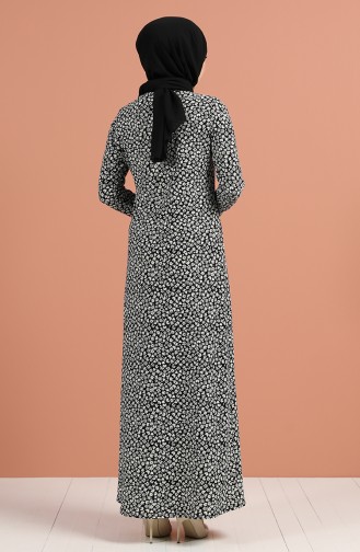 Desenli Elbise 8884-01 Siyah Beyaz