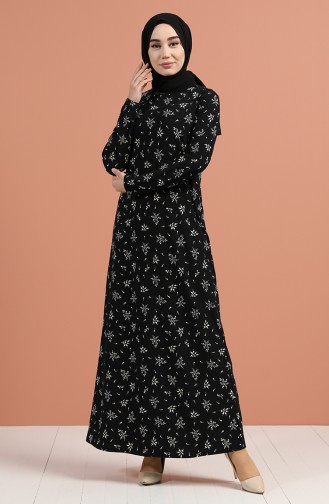Desenli Elbise 8885-01 Siyah