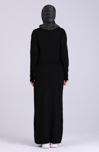 Triko Beli Büzgülü Elbise 5051-06 Siyah
