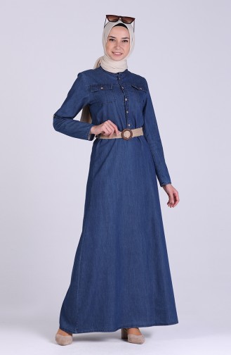 Belted Denim Dress 1027-01 Denim Blue 1027-01