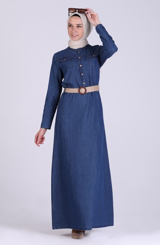 Belted Denim Dress 1027-01 Denim Blue 1027-01