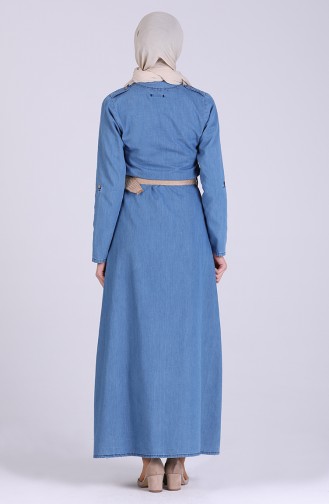 Jeansblau Hijab Kleider 1029-02