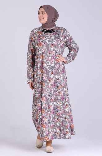 Plus Size Floral Print Dress 0404-01 Dark Lilac 0404-01