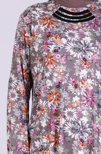 Plus Size Floral Print Dress 0404-01 Dark Lilac 0404-01