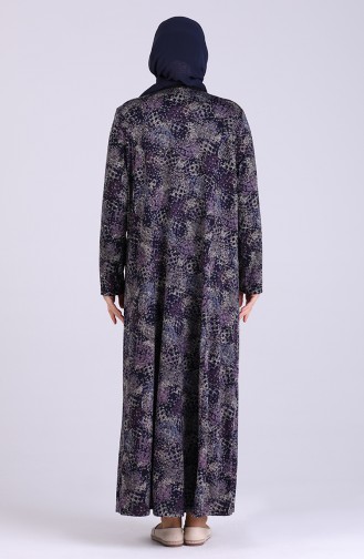Plus Size Patterned Dress 0408-01 Navy Blue Purple 0408-01