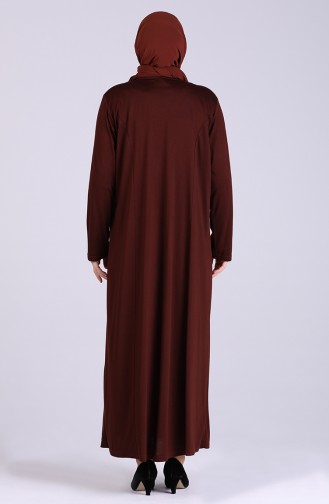 Büyük Beden Taş Baskılı Elbise 0409-03 Kahverengi