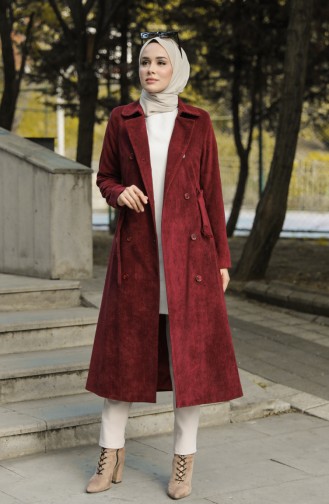 Kemerli Kadife Trençkot 1664-05 Mürdüm