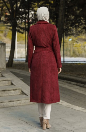 Kemerli Kadife Trençkot 1664-05 Mürdüm
