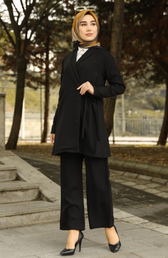 Tied from the Side Coat and Trouser Set 1086-03 Black 1086-03