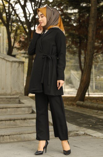 Tied from the Side Coat and Trouser Set 1086-03 Black 1086-03