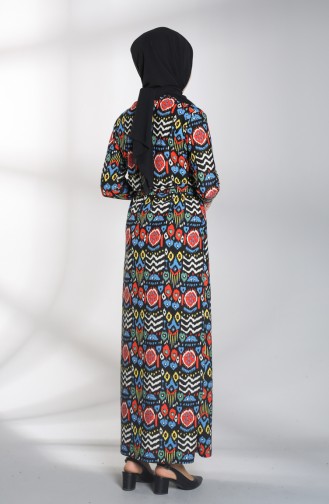 Patterned Belted Dress 1018-01 Saxe Blue 1018-01
