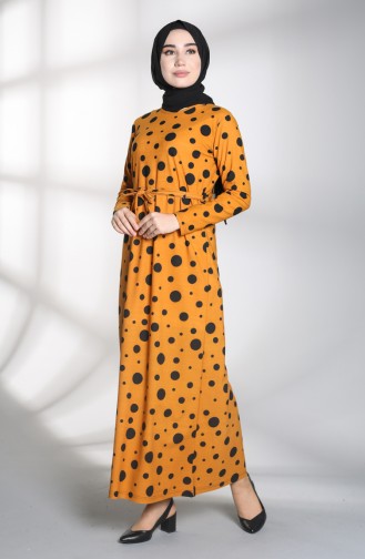 Polka Dot Belted Dress 1017-01 Mustard 1017-01