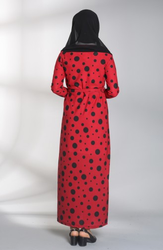 Polka Dot Belted Dress 1017-03 Burgundy 1017-03