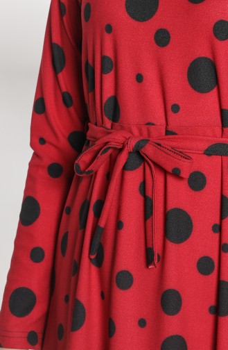 Polka Dot Belted Dress 1017-03 Burgundy 1017-03