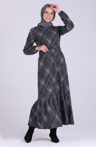 Plaid Belt Dress 5536-02 Gray 5536-02