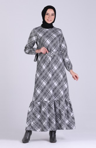 Plaid Belt Dress 5536-03 Light Gray 5536-03