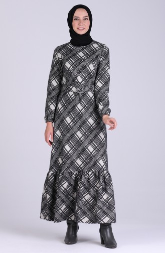 Plaid Belt Dress 5536-06 Black Cream 5536-06